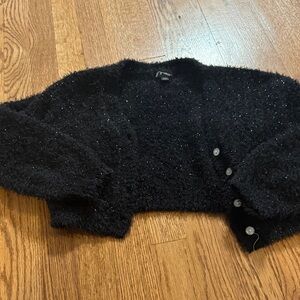 Black Fuzzy Shiny Girls Sweater